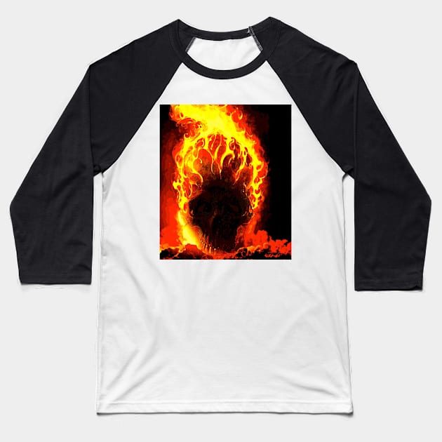 SKULL ON FIRE Baseball T-Shirt by Overthetopsm